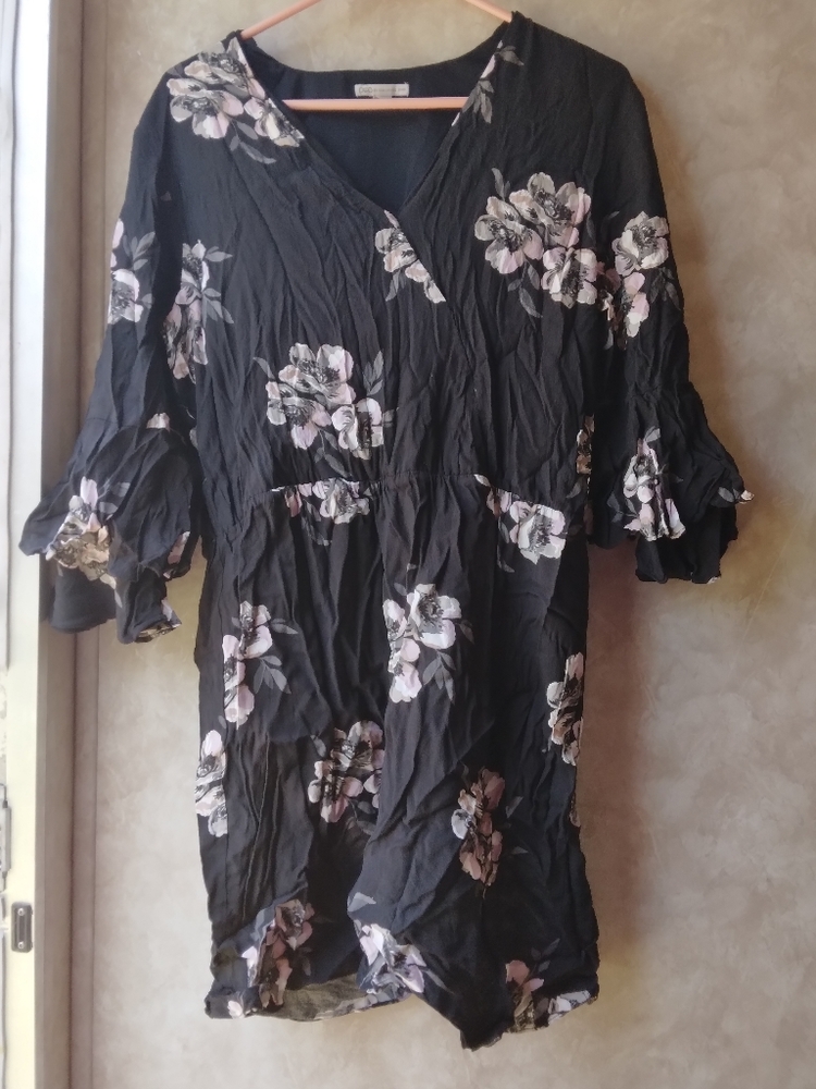 Black floral Cato half sleeve midi dress